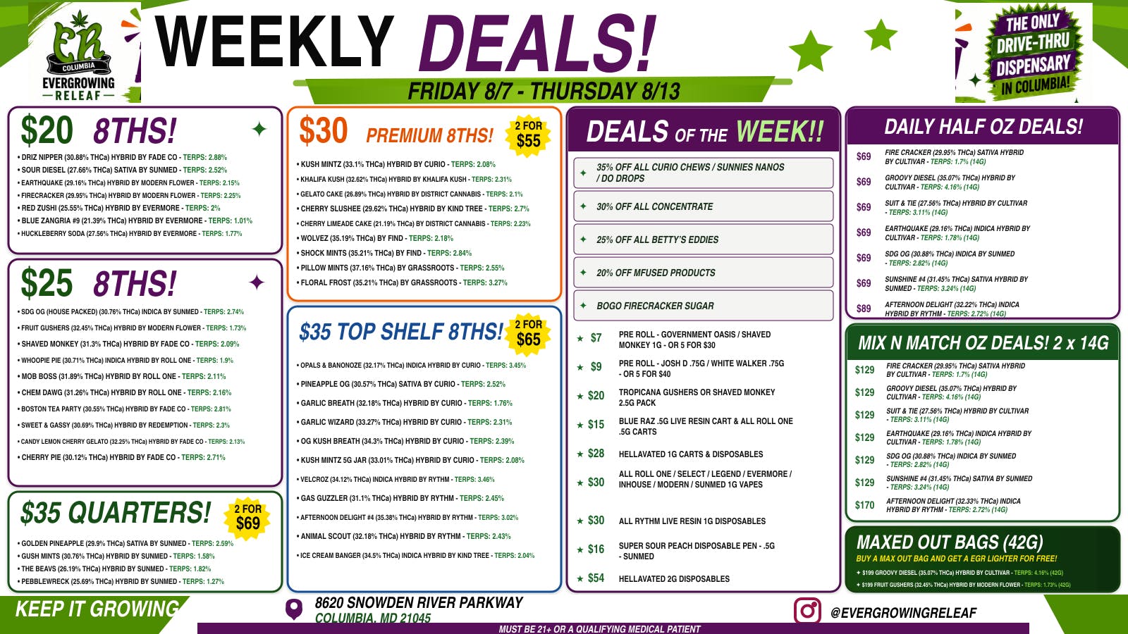 Evergrowing Releaf Weekly Deals 8/7–8/13 |$20 8ths, Mix N Match +MORE