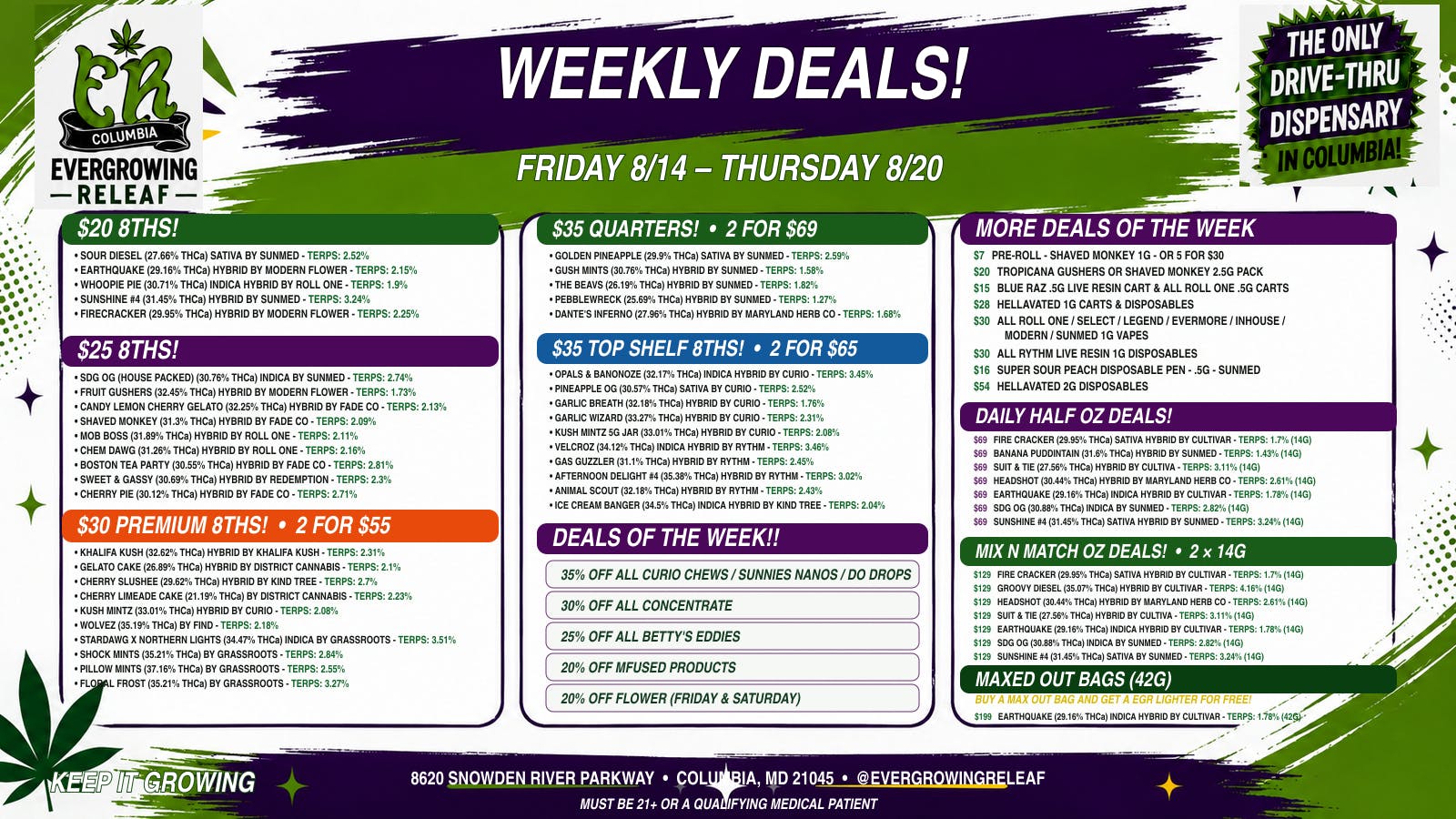 Evergrowing Releaf $20 Eighths, $69 Half Ounces & More!