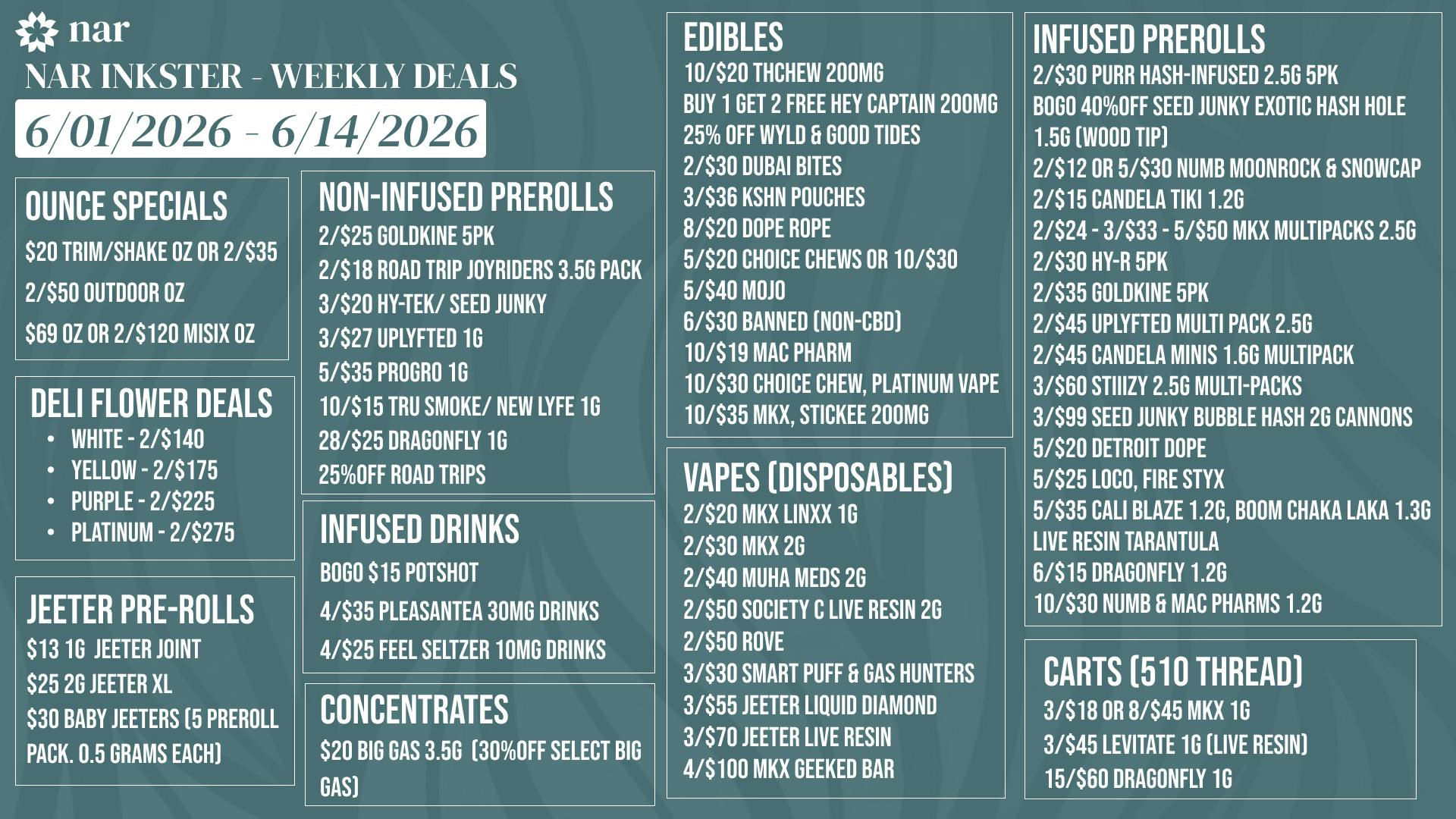 NAR Cannabis - Inkster New Month, New Deals, New Happy Hour!
