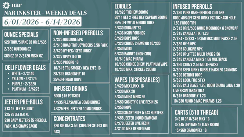 NAR Cannabis - Inkster New Month, New Deals, New Happy Hour!