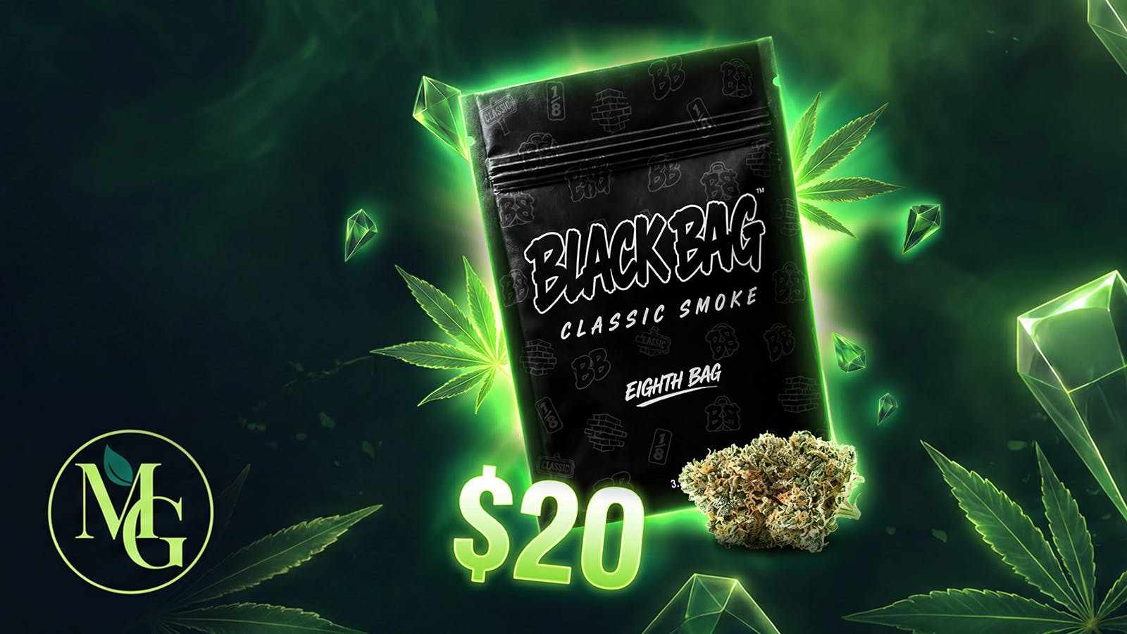 Mass Grown $20 Eighth (Black Bag – Classic Smoke)
