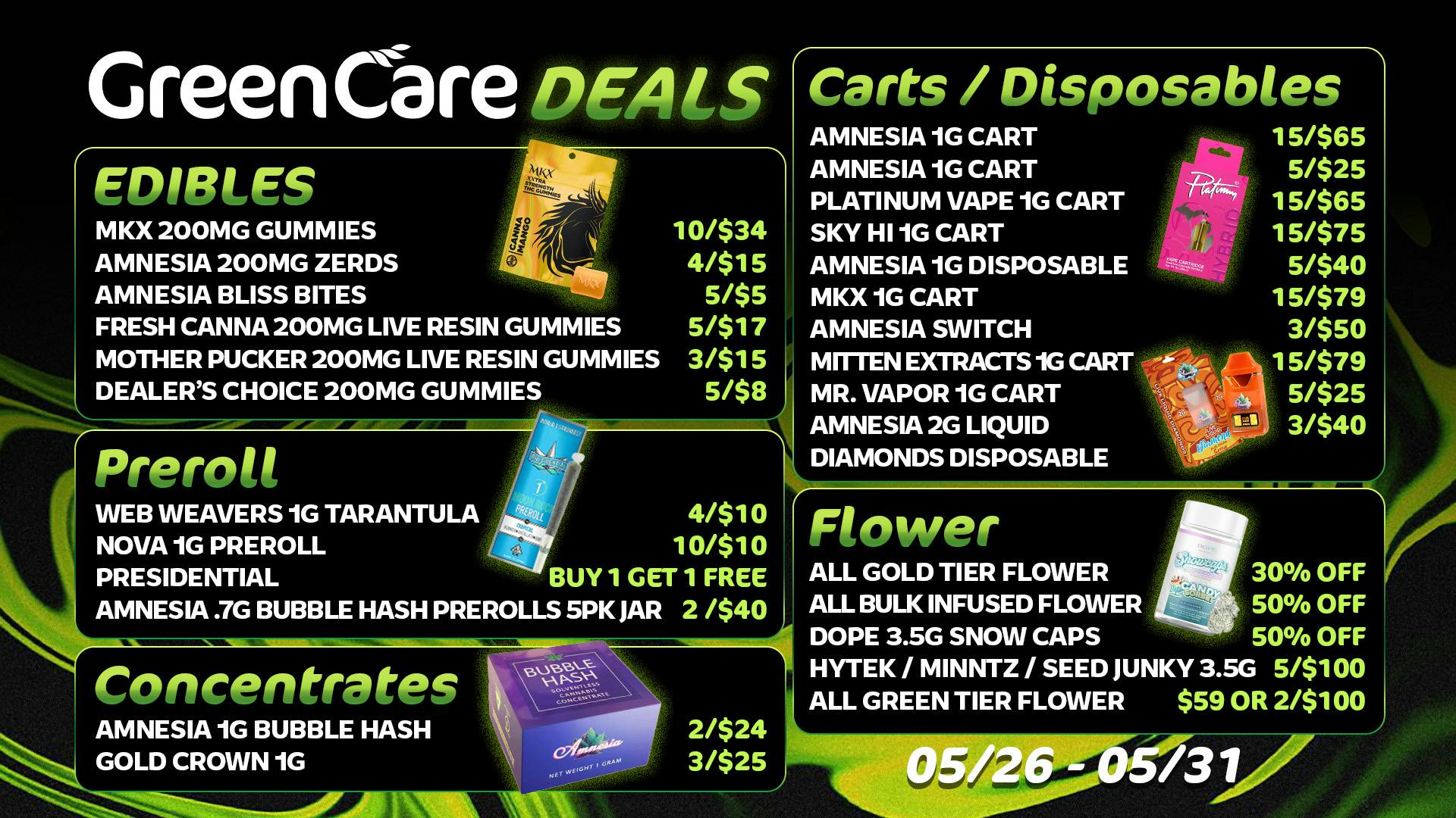 Green care GreenCare Deals: Edibles, Flower & Carts