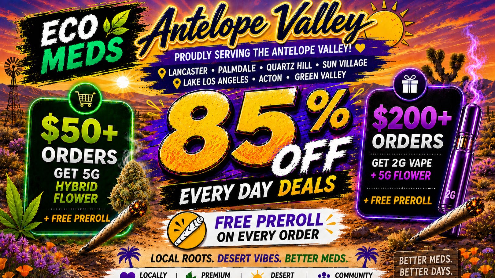 Ecomeds - Antelope Valley Free 5G Flower + 2G Vape + Prerolls For You🎁