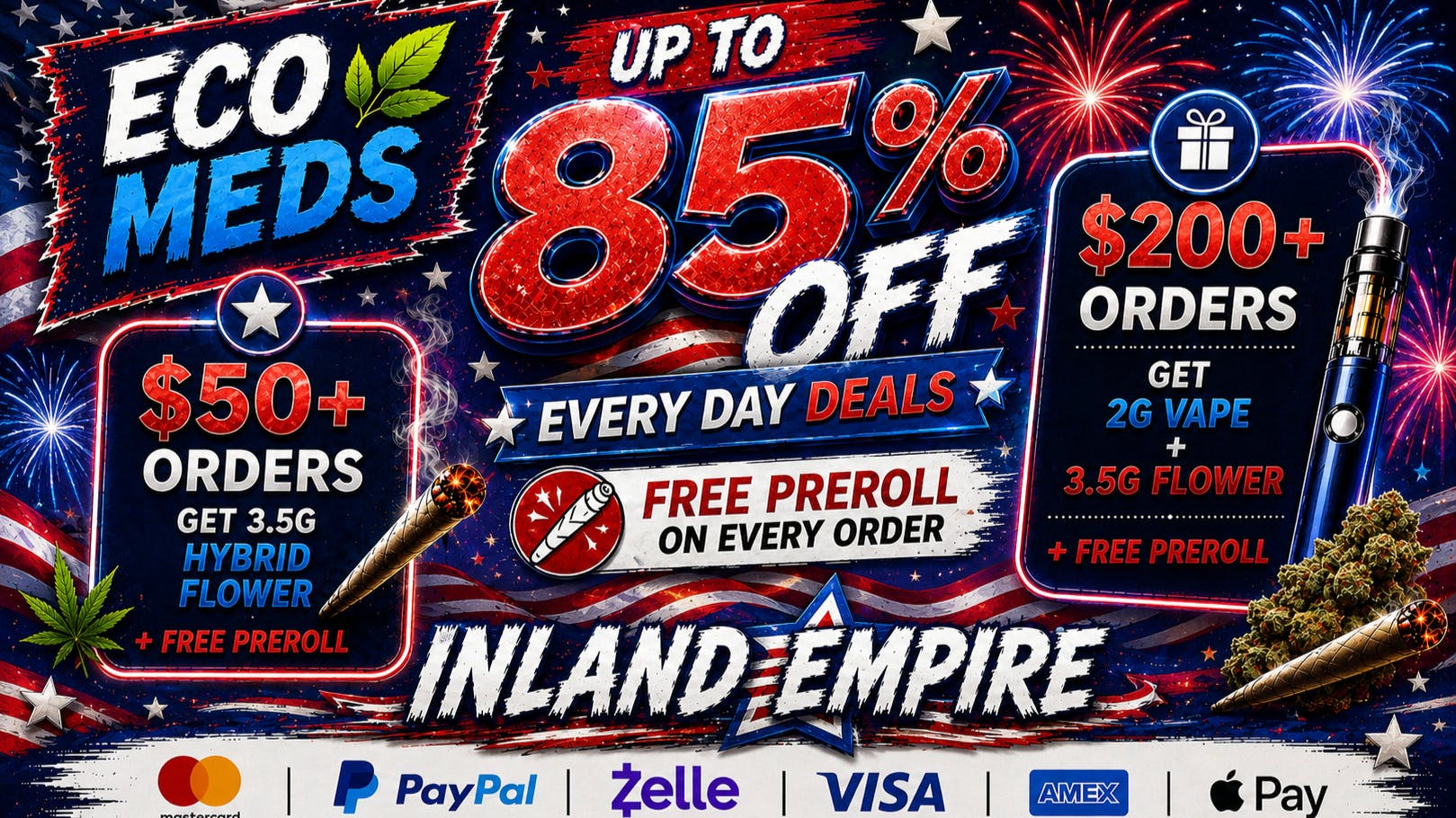 Ecomeds - Rancho Cucamonga Free 2G Vape + 3.5G Flower + Preroll🎁