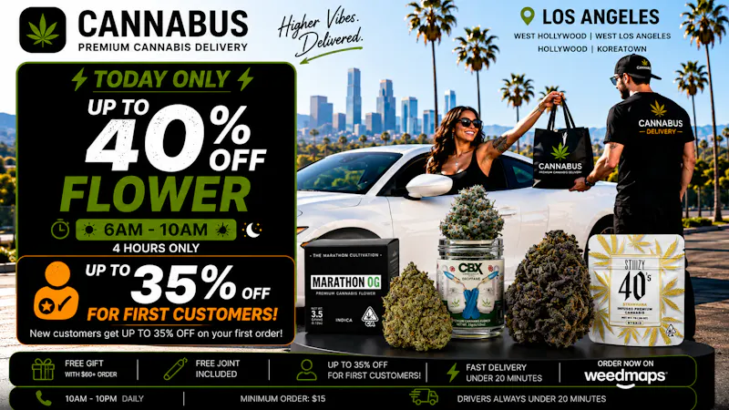 Cannabus - West Hollywood Up to 40% Off Flower + 35% First-Time + Gift+Joint