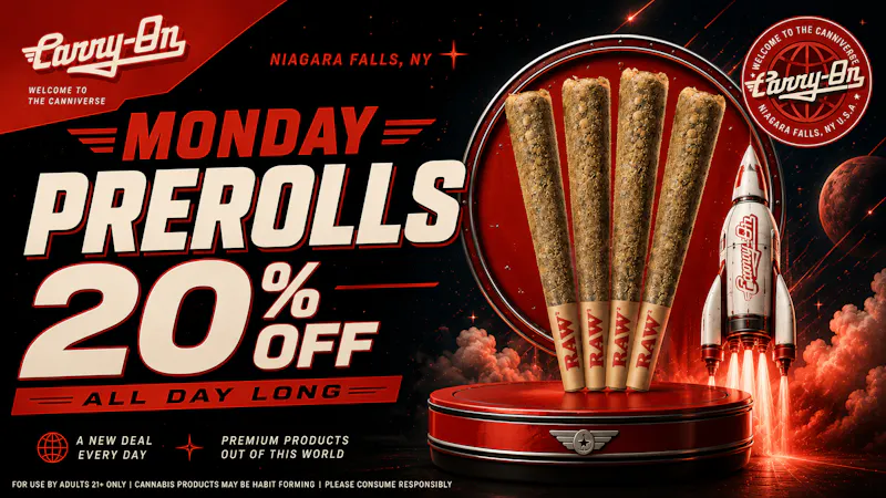 Carry-On Cannabis NY 20% Off All Prerolls