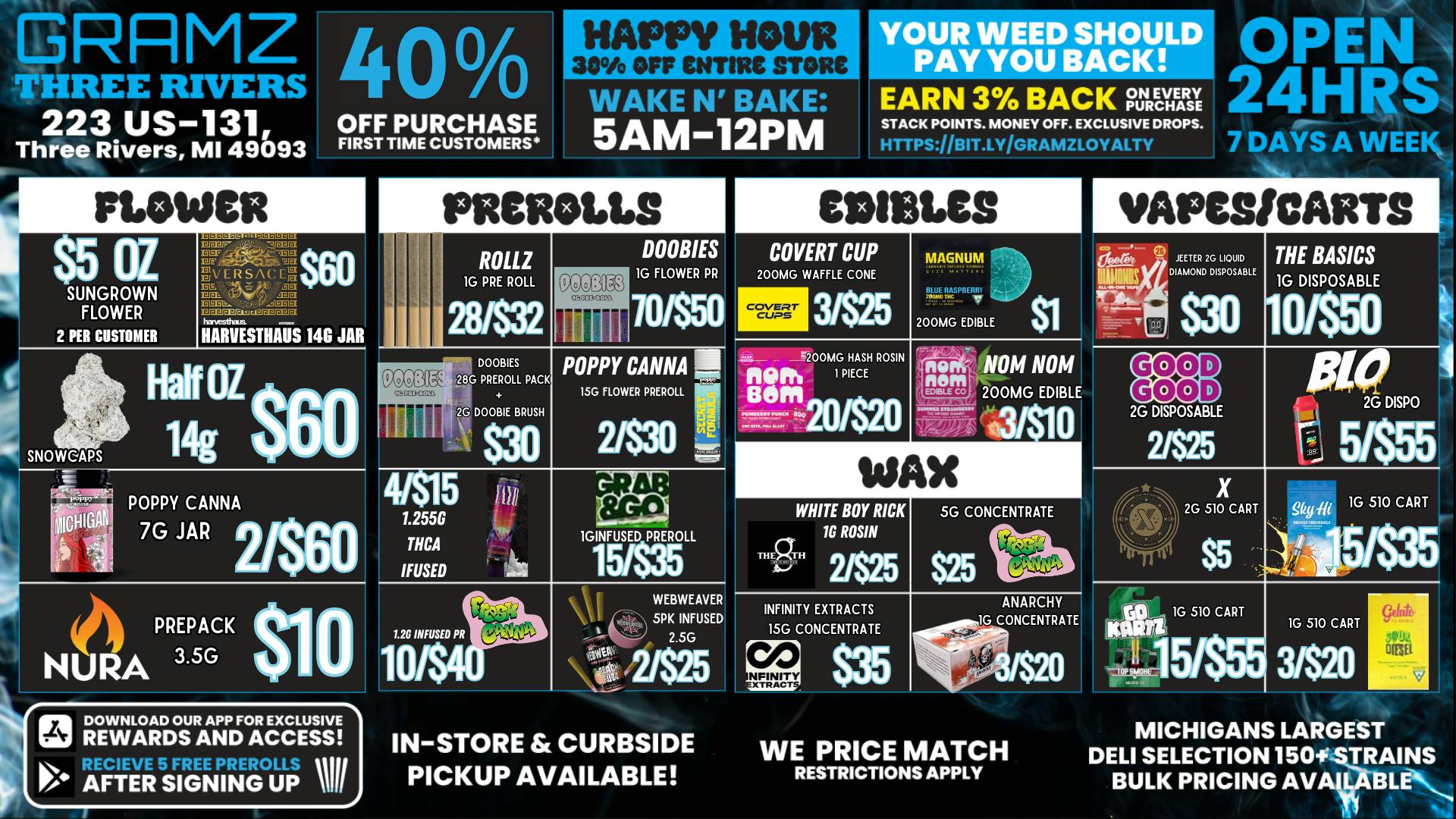 Gramz Cannabis - Three Rivers 🔥 Three Rivers Happy Hour: 30% Off Entire Store