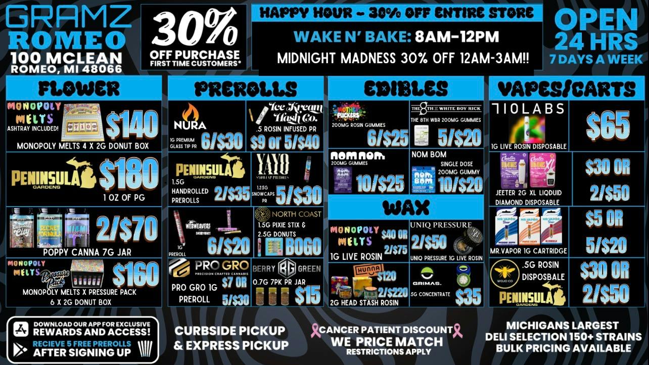 Gramz Cannabis - Romeo 🌝 GRAMZ Romeo: 30% Off + Midnight Madness