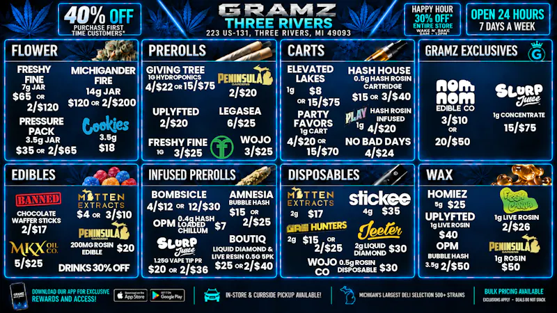 Gramz Cannabis - Three Rivers ⚡️ GRAMZ THREE RIVERS | 24/7 DEALS, NO DAYS OFF 🌙