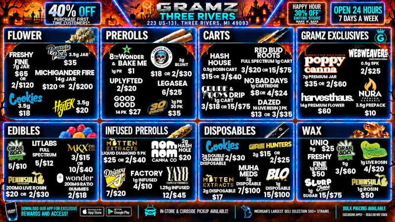 Gramz Cannabis - Three Rivers 🌕 24/7 Spooky Savings at Gramz Three Rivers 👻