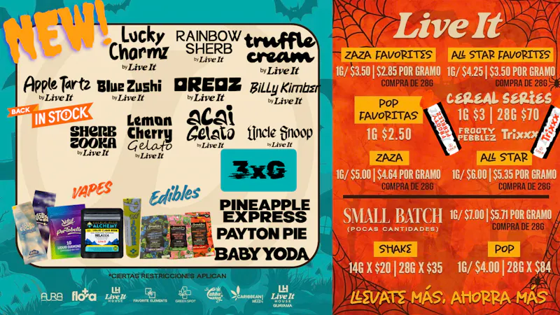Live It House 🎃 ¡GRAMOS DE TERROR! $2.50, $3 Y $4 👻