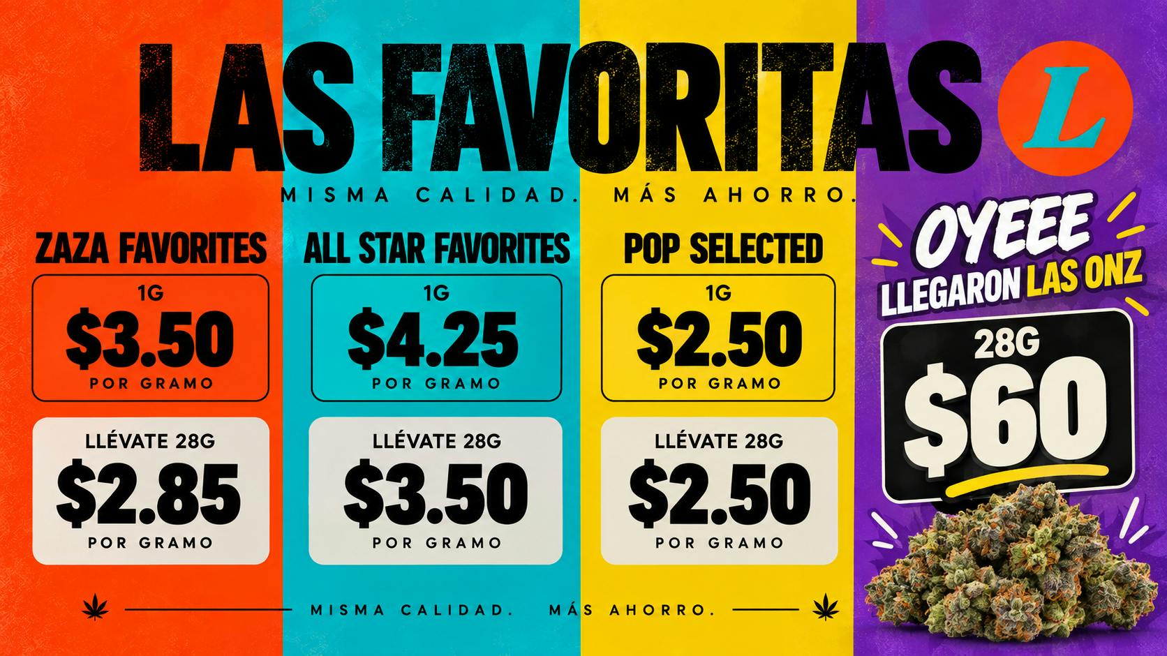 Caribbean Weed Tus Favoritas | G's desde $2.50/g,$3.50/g,$4.25/g