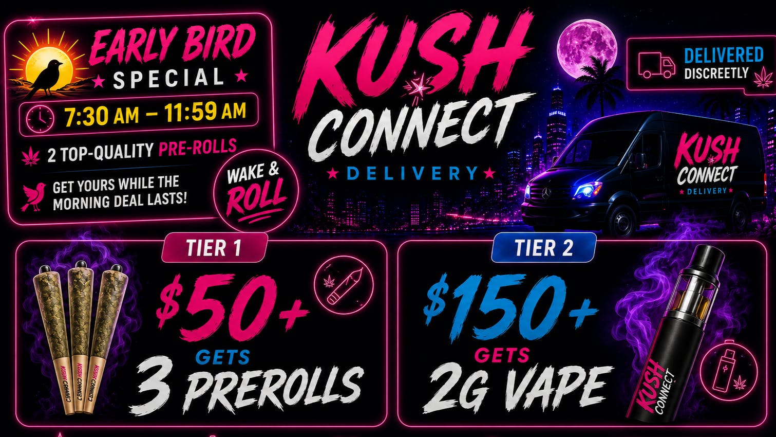 Kush Connect - Lancaster Prerolls + 2g Vape + Early Bird Specials ⏰🔥
