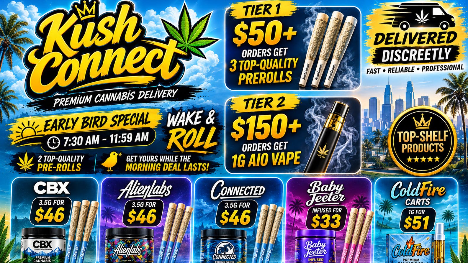 Kush Connect - Lancaster 🎁 Free Prerolls + 1G AIO Vape + Early Bird Deal ⏰