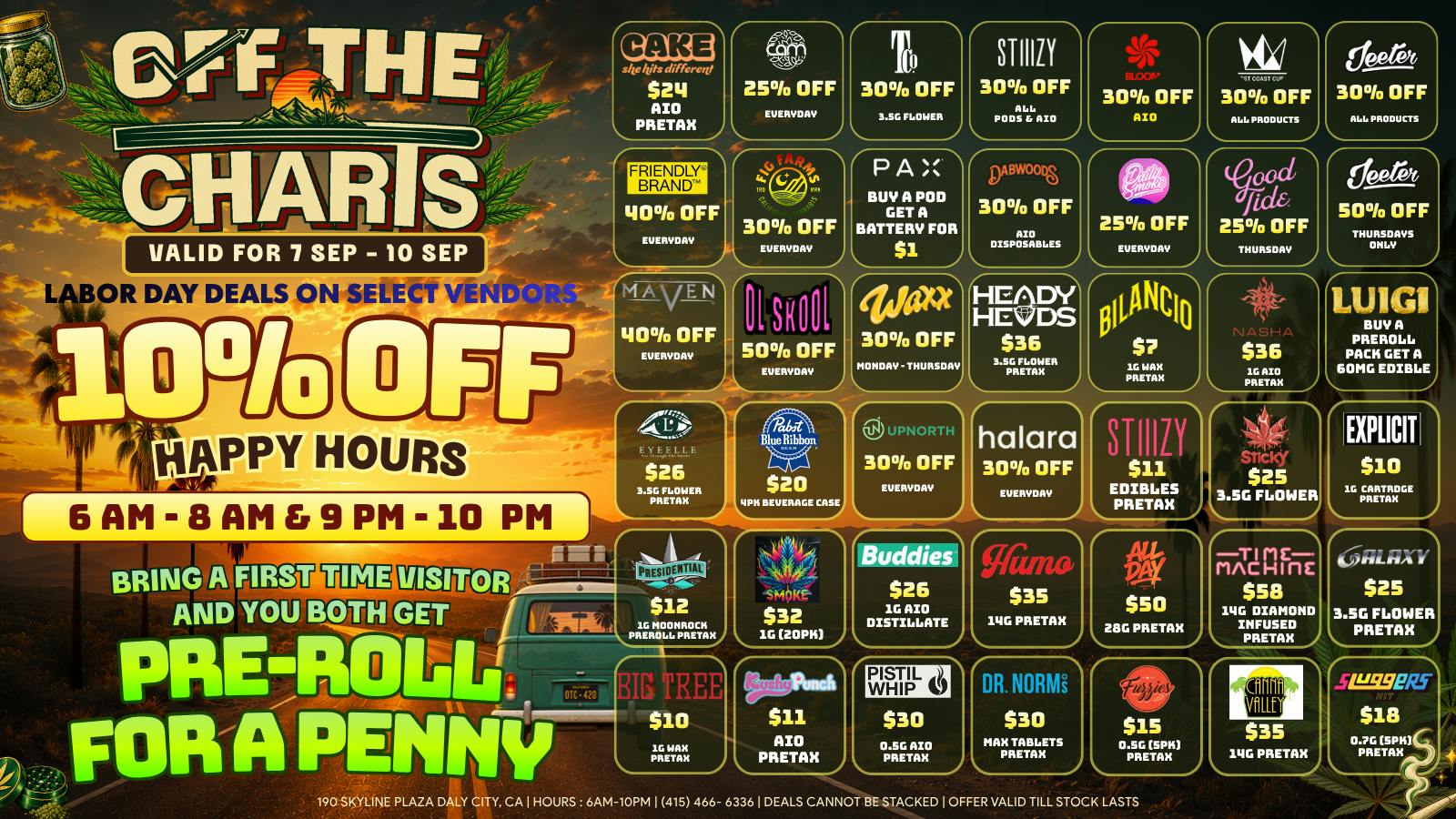 OFF THE CHARTS - DALY CITY Labor Day Deals