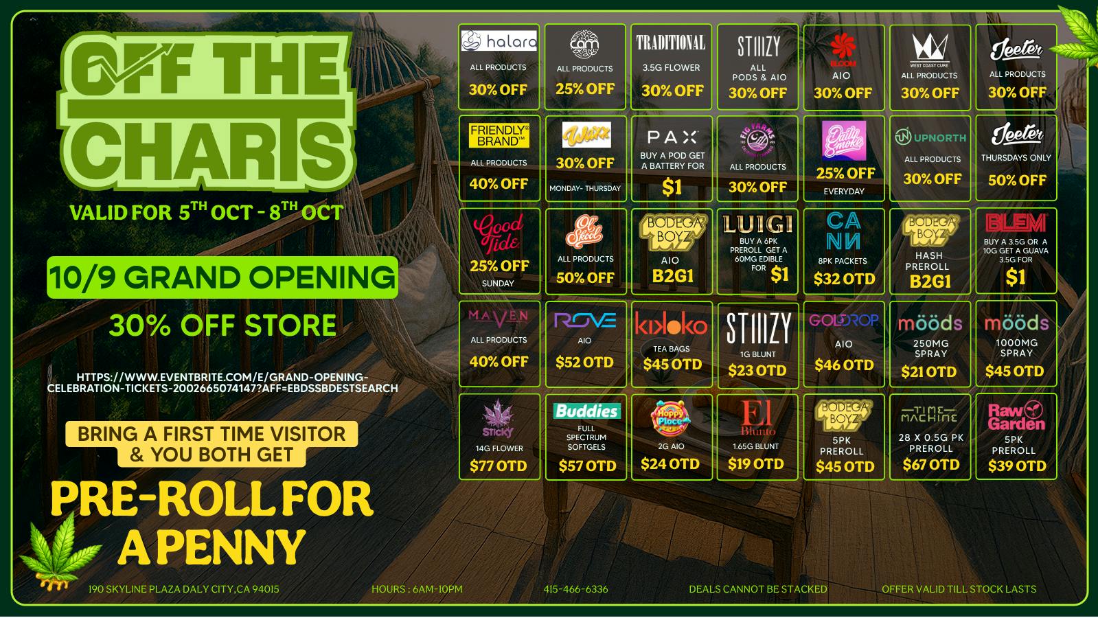 OFF THE CHARTS - DALY CITY Pre-Grand Opening Deals