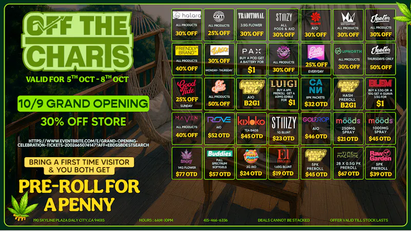 OFF THE CHARTS - DALY CITY Pre-Grand Opening Deals