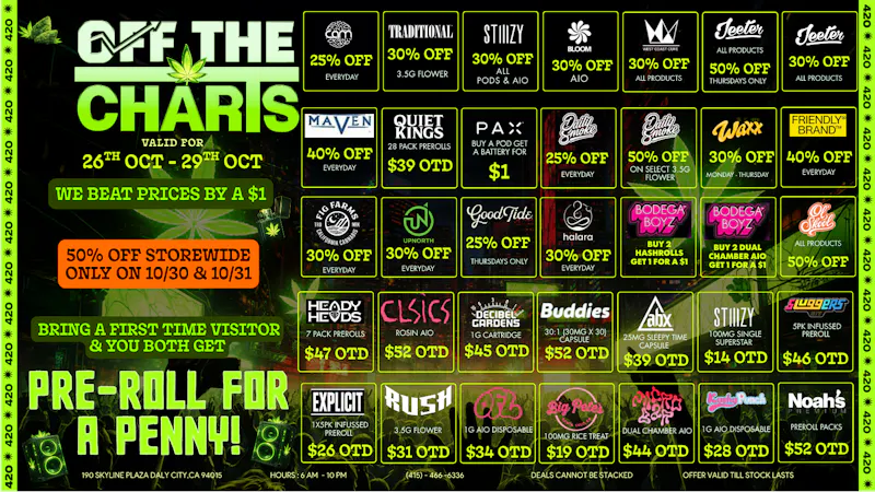 OFF THE CHARTS - DALY CITY Off The Charts WEEKDAY DEALS