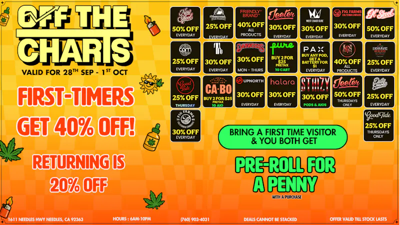 Off The Charts - Needles 🧡💨 Big deals. Bigger clouds! 🌿🧡