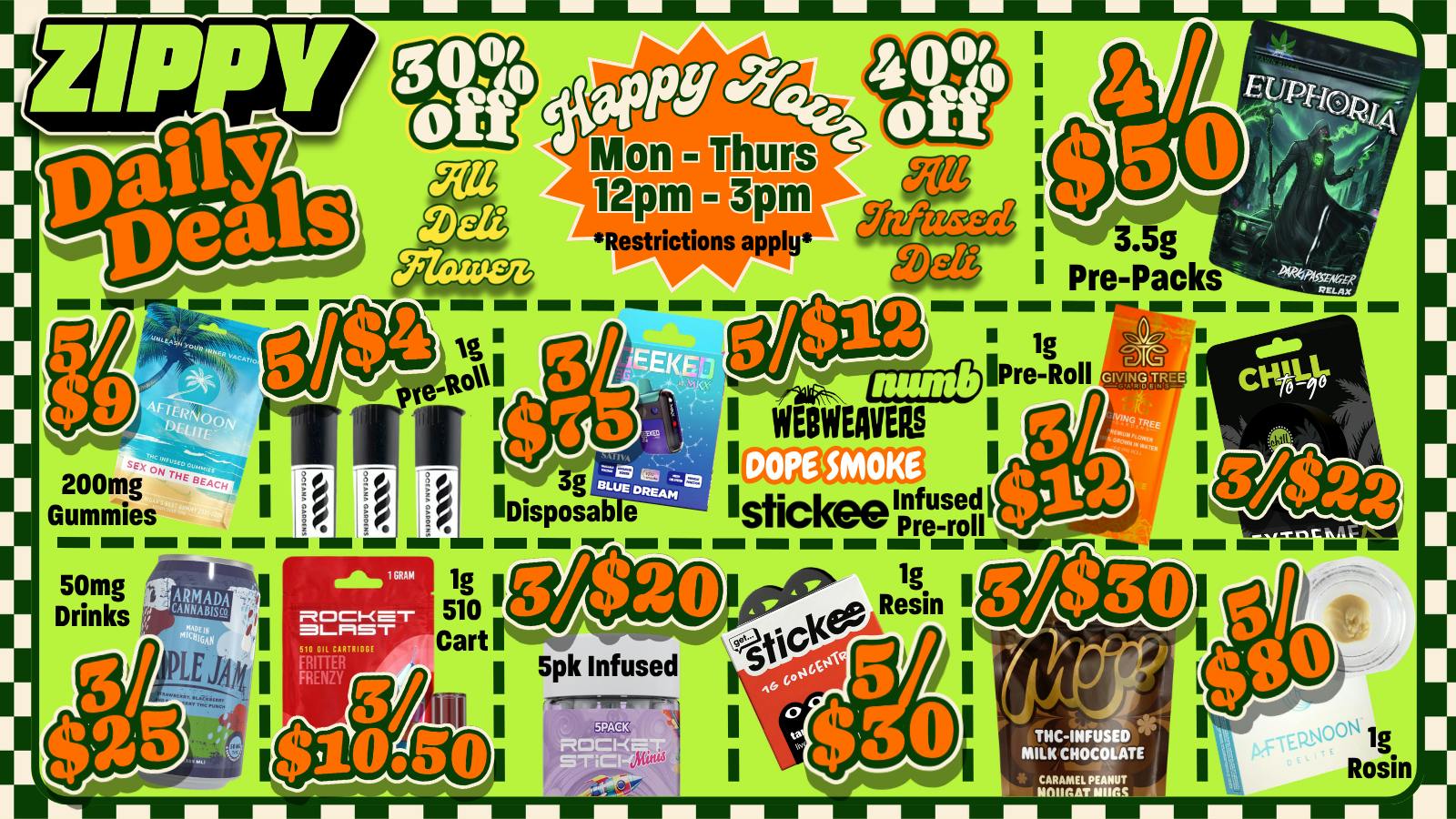 Zippy Cannabis 💰5/$4 Pre-Rolls, 3/$10.50 1g 510 Carts💰