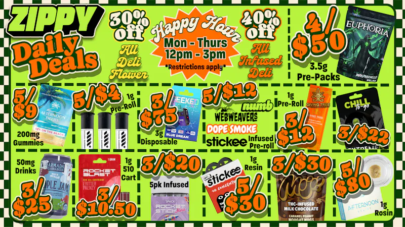 Zippy Cannabis 💰5/$4 Pre-Rolls, 3/$10.50 1g 510 Carts💰