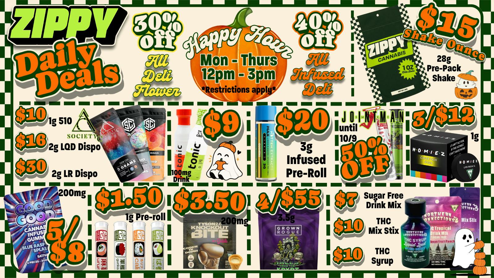 Zippy Cannabis 50% Off Jointman, *NEW* $15 Zippy 28g Shake Packs!