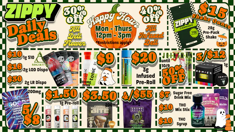 Zippy Cannabis 50% Off Jointman, *NEW* $15 Zippy 28g Shake Packs!