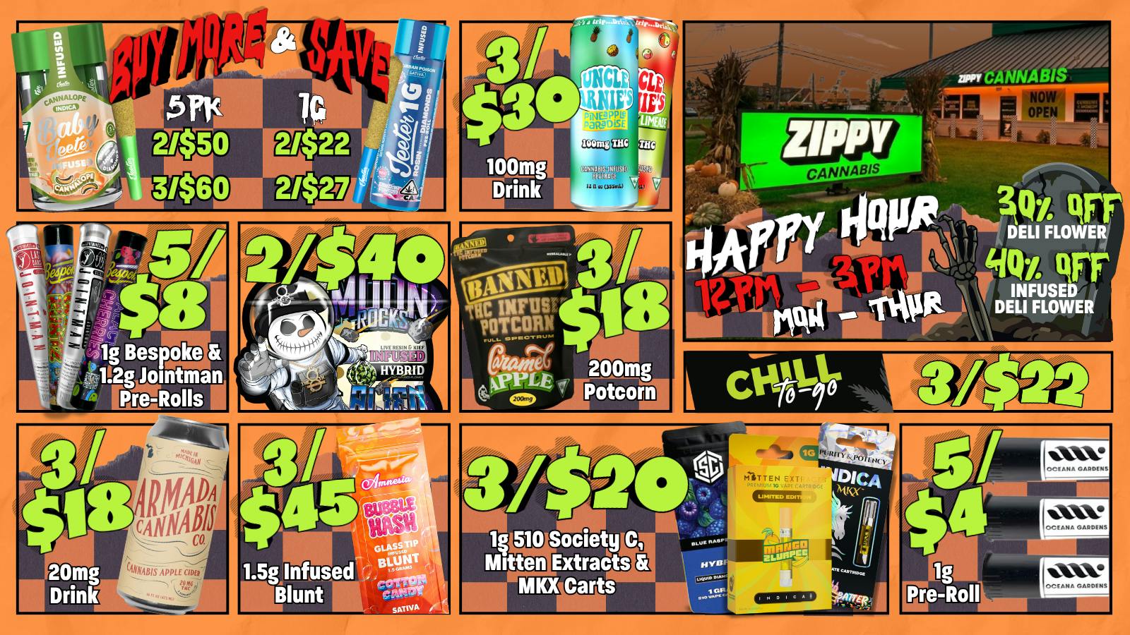 Zippy Cannabis 5/$4 Oceana Gardens Pre-Rolls, 3/$18 Armada Cider