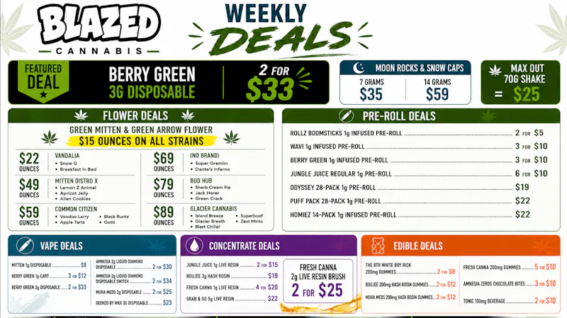 Blazed Cannabis $15 Ounces on Flower