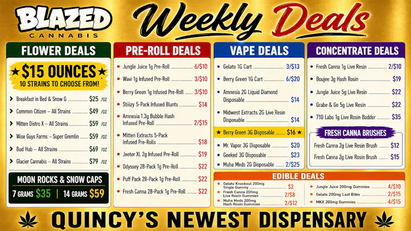 Blazed Cannabis Blazed Quincy - Weekly Deals $15 OZ