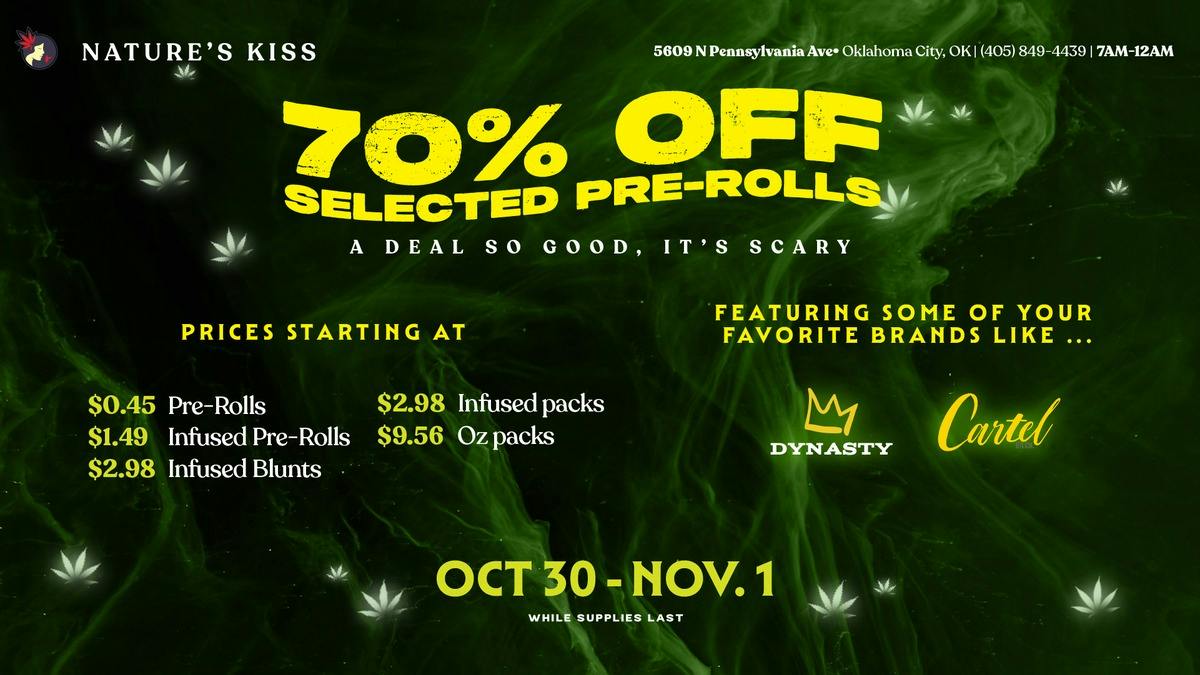 Nature's Kiss Halloween: 70% Off Select Pre-Rolls Oct 30-Nov 1