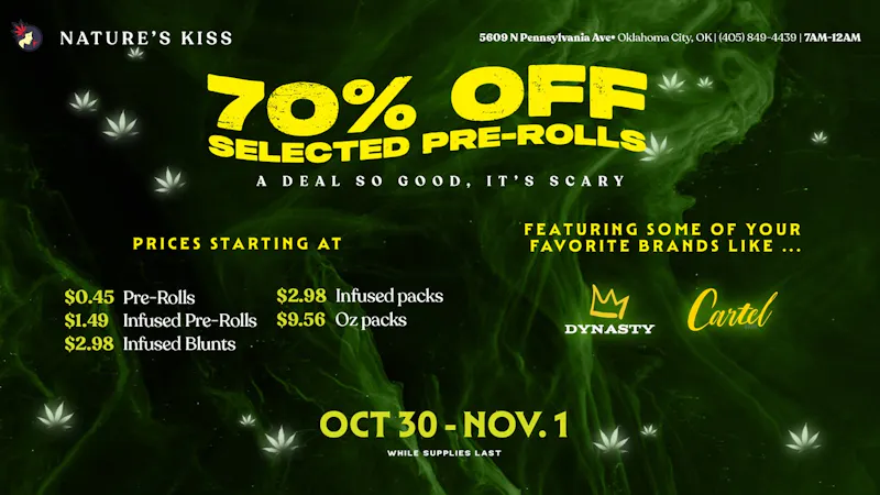 Nature's Kiss Halloween: 70% Off Select Pre-Rolls Oct 30-Nov 1