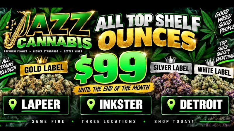 The Jazz Cannabis Club - Inkster $99oz White, Silver & Gold