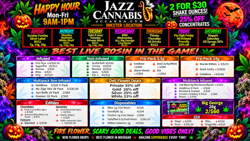 The Jazz Cannabis Club - Inkster Spooky Fresh Fire Deals, Best Rosin in the game!!