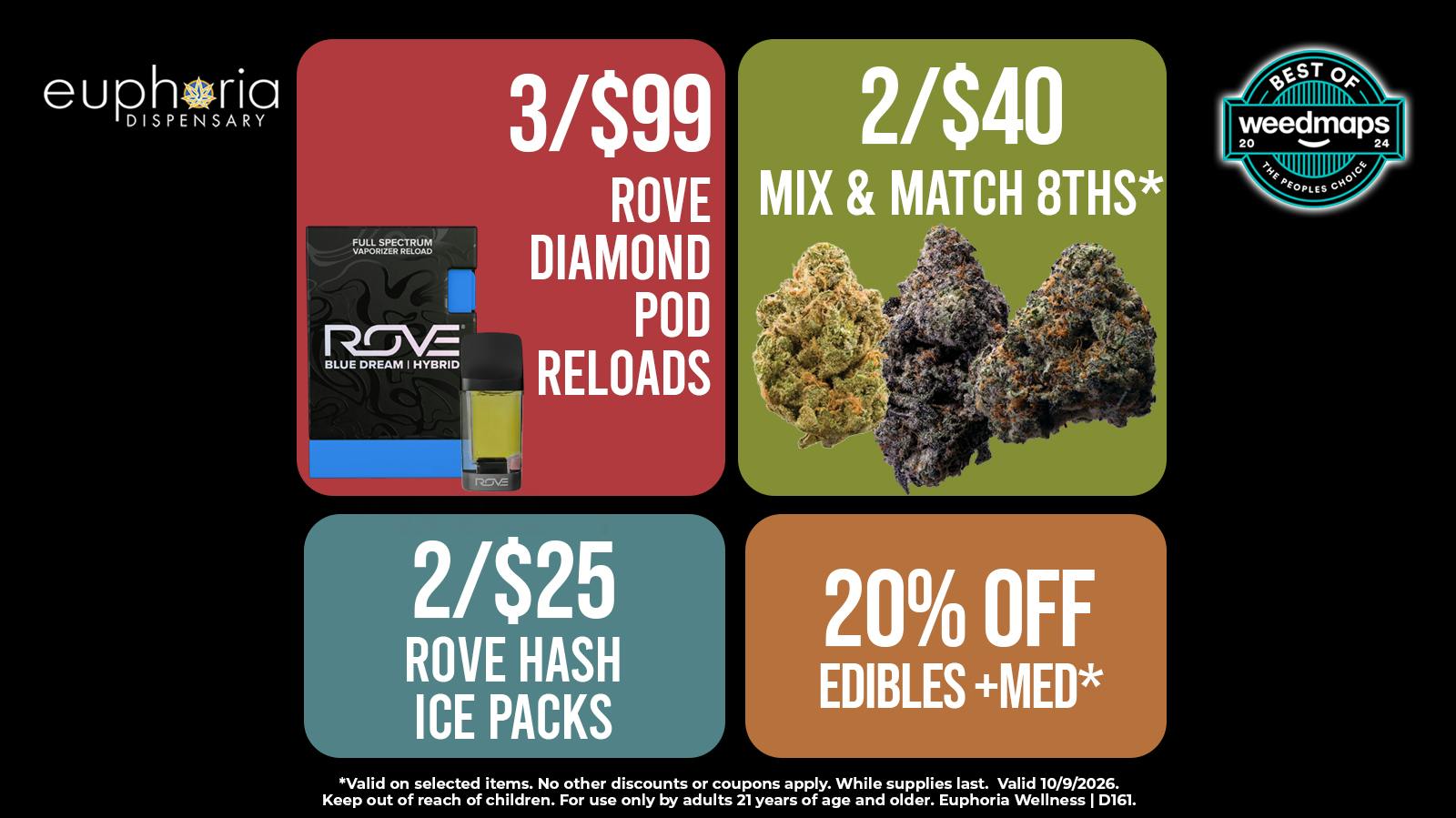 Euphoria Wellness - Marijuana Dispensary 3/$99 Rove Diamond Pods | 2/$40 Mix + Match 8ths
