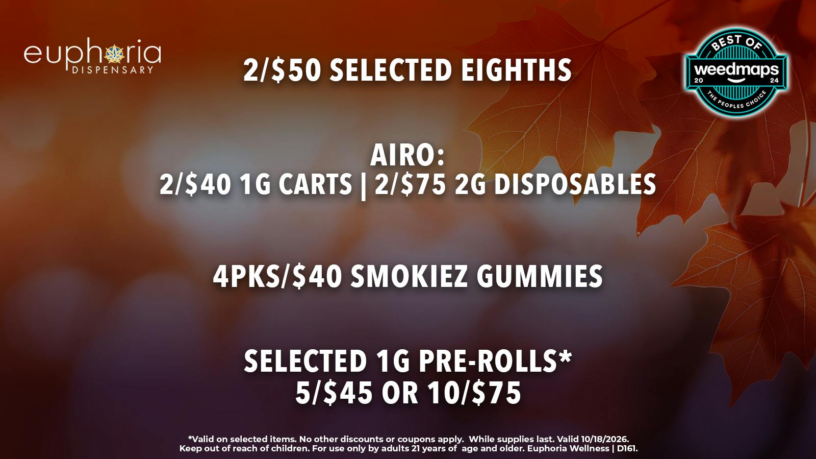 Euphoria Wellness - Marijuana Dispensary Airo - 2/$40 1g Pods & 2/$75 2g Disposables
