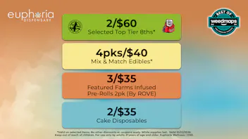 Euphoria Wellness - Marijuana Dispensary 2/$60 Platinum 8ths | 2/$35 Cake Disposables