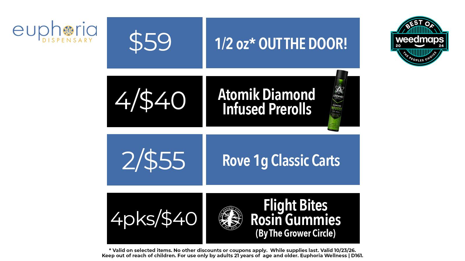 Euphoria Wellness - Marijuana Dispensary 2/$55 Rove 1g Classic Carts | 4/$40 Flight Bites