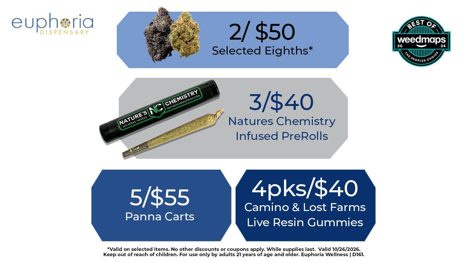 Euphoria Wellness - Marijuana Dispensary 5/$55 Panna Carts | 4pks/$40 Camino & Lost Farms
