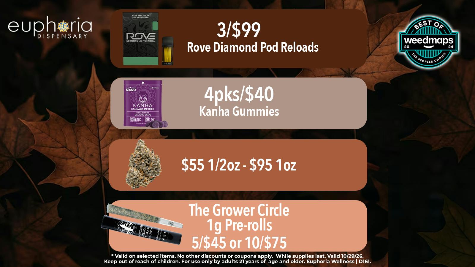 Euphoria Wellness - Marijuana Dispensary 3/$99 Rove Diamond Pods | 4pks/$40 Kanha Gummies