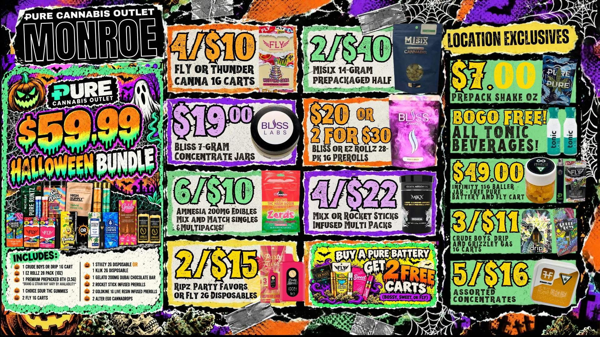 Pure Cannabis Outlet - Monroe SPOOKY SAVINGS AT PURE! 👻 $59.99 HALLOWEEN BUNDLE