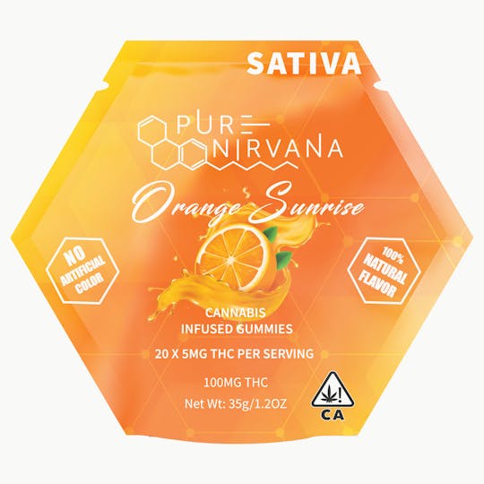 Pure Nirvana - Pure Nirvana Orange Sunrise Sativa Gummies 100mg - 1