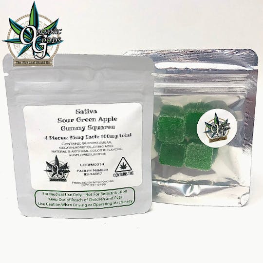 Organic Goods - 100mg Sativa Sour Green Apple Gummy Squares - 1
