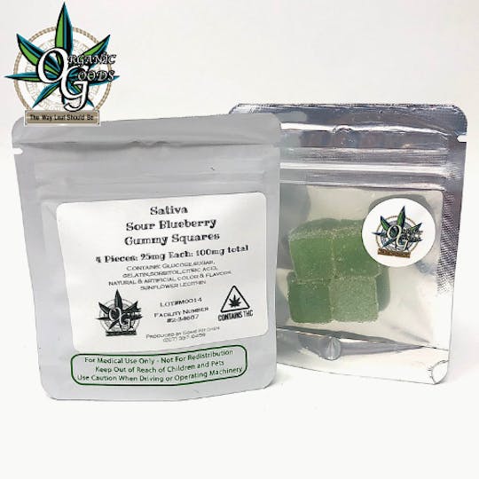 Organic Goods - 100mg Sativa Sour Blueberry Gummy Squares - 1