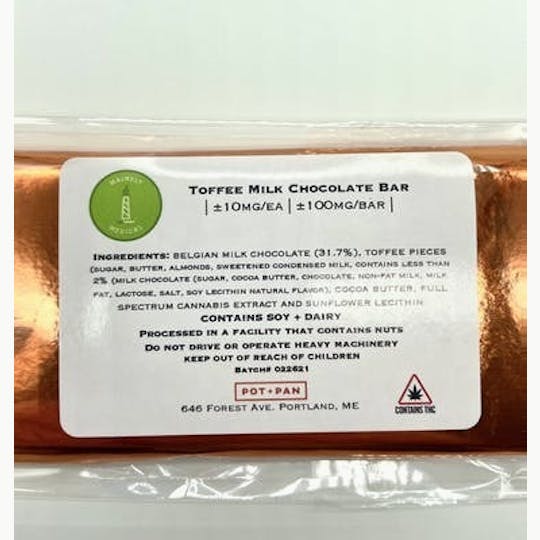 Mainely Medical - Mainely Medical Milk Chocolate Toffee Bar 100mg FULL SPECTRUM - 1
