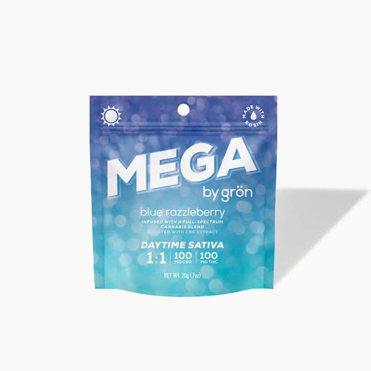 Grön Edibles - Grön 1:1 Blue Razzleberry Mega Pearl - Daytime Sativa - CBG/THC - 1
