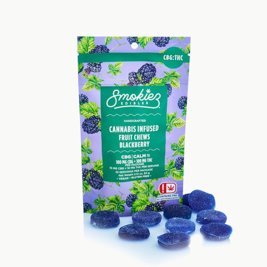 Smokiez Edibles - Blackberry 100mg CBG : 100mg THC 1:1 Fruit Chews - OK - 1