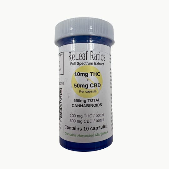 ReLeaf Ratios - Releaf Ratios 10mg THC : 50mg CBD Capsules (10 per pack) - 1