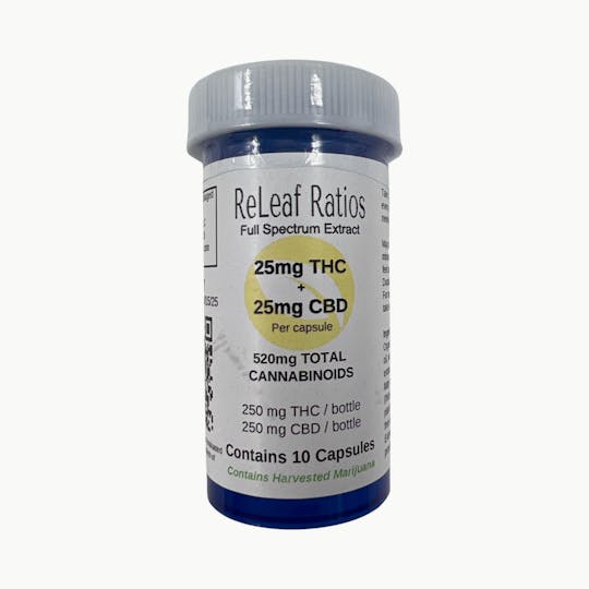 ReLeaf Ratios - Releaf Ratios 25mg THC : 25mg CBD Capsules (10 per pack) - 1
