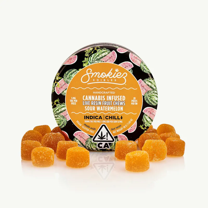Smokiez Sour Watermelon Live Resin Fruit Chews 100mg 20ct 5mg/ea